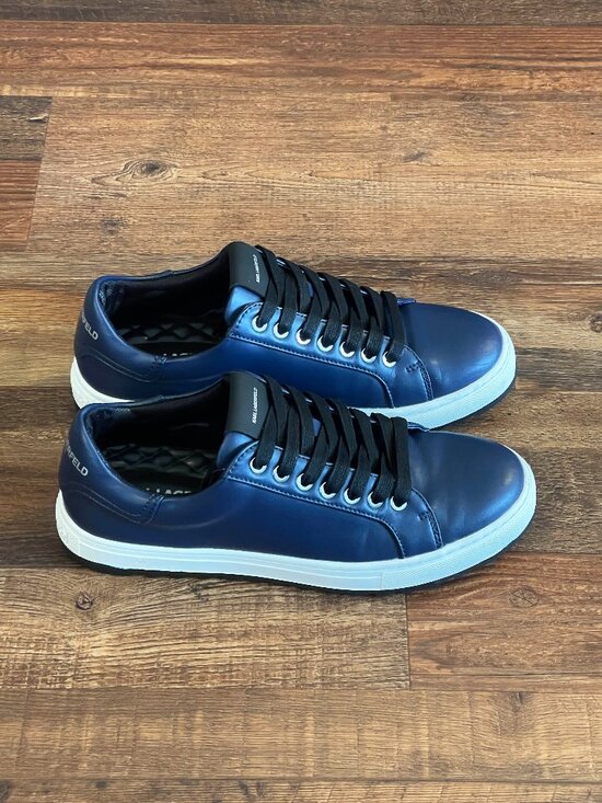 Karl Lagerfeld Paris Men\'s Leather Low Top Sneaker Designer Navy Blue Size 8 main image 4
